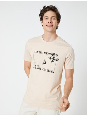 Koton Slogan Baskılı Tişört Bisiklet Yaka Dar Kesim Pamuklu