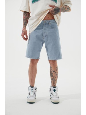Machinist Loose Fıt Denim Bermuda Şort Açık Mavi