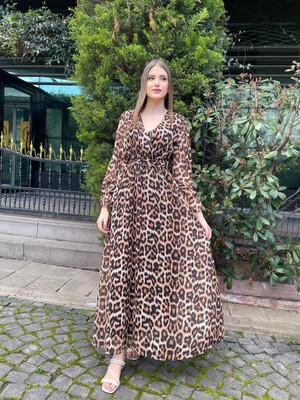 Miasista Leopar Maxi Şifon Elbise