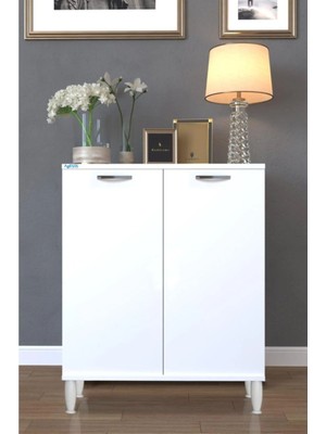 Azzuri Furniture Azzuri Home Lucy  Beyaz 2 Kapaklı 3 Bölmeli Ayakkabılık Çok Amaçlı Dolap