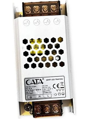 Cata 10 Adet Ct 2674 Cata 5A Şerit LED Trafosu Fansız Süper Silim 60W