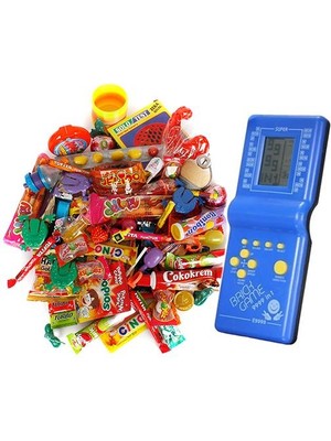 Nostaljik Lezzetler Yılbaşı Nostaljik  Kutusu Mavi Tetrisli Büyük Boy 80'ler 90'lar