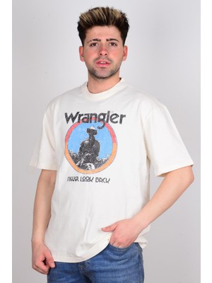 Wrangler W7CBEE737 Ekru Önü Baskılı Bisiklet Yaka Erkek T-Shirt