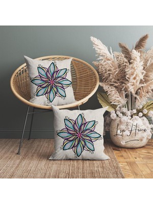 Lia Store Mandala Desenli Çift Taraflı Kırlent Kılıfı Seti 2'li Yüksek Kaliteli Polyester Kumaş