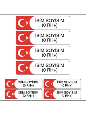 Ömr Dizayn Hediye Türk Bayrağı Isim ve Kan Grubu Motorsiklet Etiket Sticker M2