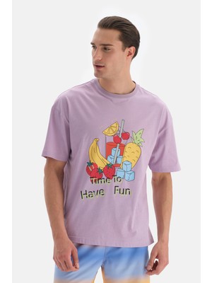 Dagi Lila O Yaka Baskılı Tişört