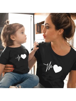 Kids Face Özel Tasarım Bisiklet Yaka Kalp Atışı Dijital Baskılı %100 Pamuk Enne-Çocuk Kombini T-Shırt