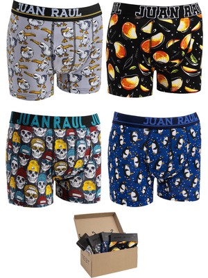 Teet Juan Raul Erkek Boxer Pamuklu Desenli 4'lü Premium Set