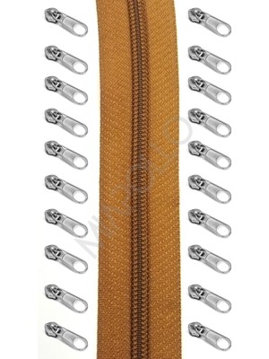 Miapollo T5 Plastikdiş Fermuar Kahverengi Fermuar ve Başlık (10MT Fermuar 20 Adet Başlık)