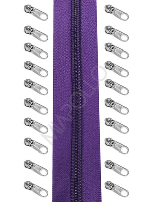 Miapollo T5 Plastikdiş Fermuar Mor Fermuar ve Başlık (10MT Fermuar 20 Adet Başlık)