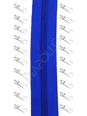 Miapollo T5 Plastikdiş Fermuar Saks Mavisi Fermuar ve Başlık (10MT Fermuar 20 Adet Başlık)