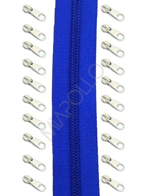 Miapollo T5 Plastikdiş Fermuar Saks Mavisi Fermuar ve Başlık (10MT Fermuar 20 Adet Başlık)