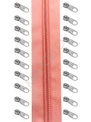 Miapollo T5 Plastikdiş Fermuar Şeker Pembesi Fermuar ve Başlık (10MT Fermuar 20 Adet Başlık)