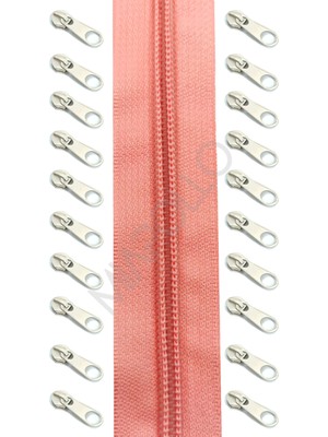 Miapollo T5 Plastikdiş Fermuar Şeker Pembesi Fermuar ve Başlık (10MT Fermuar 20 Adet Başlık)