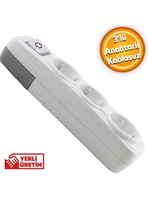 Badem10 Grup Priz 3'lü Anahtarlı Kablosuz Başlık Piriz Klemensli Üçlü