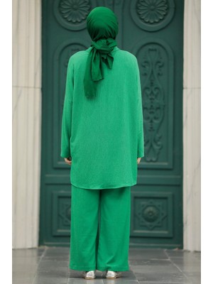 Neva Style - Düğmeli Yeşil Tesettür Ikili Takım 41771Y