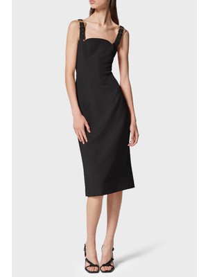 Versace Fermuarlı Yırtmaçlı Midi Elbise Bayan Elbise 74HAO935 N0103 899