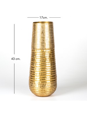 Herdekora Dekoratif Çekiçlenmiş Metal Vazo Gold 17X43X17 Cm.