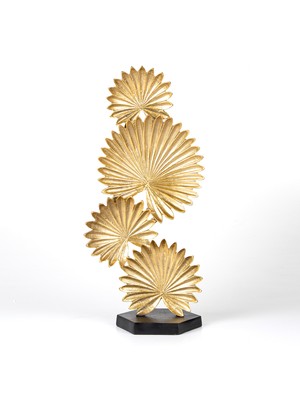 Herdekora Dekoratif Metal Siyah Kaideli 4 Yapraklı Dekor Gold-Siyah 26X54X15 cm