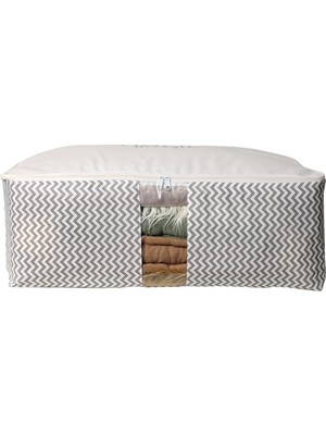 Timburly Yıkanabilir Pamuklu Home Storage Yazılı Gri Balık Sırtı Çizgili Gri Düzenleyici Hurç 22X46X62CM D71