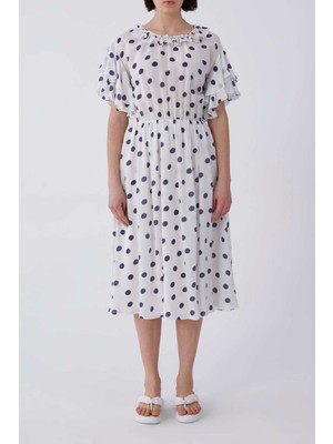 ROMAN Lacivert Puantiyeli Uzun Elbise Standart Renk Y2111081_089