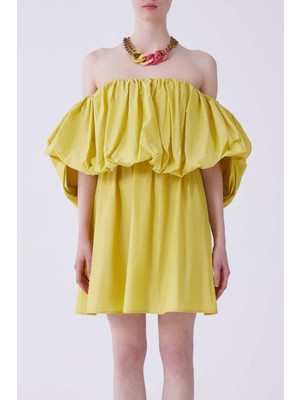ROMAN Kayık Yaka Büzgülü Abiye Elbise Sarı Y2111526_009