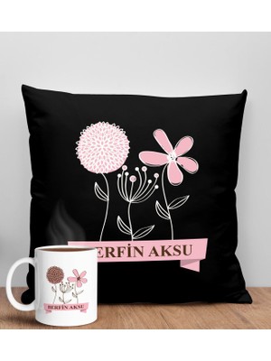 Bk Gift Kişiye Özel Isimli Anneler Günü Tasarımlı Siyah Kırlent Yastık ve Kupa Seti, Anneye Hediye, Ev Dekorasyonu, Anneler Günü Hediyesi-4