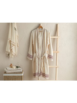 English Home Lola Pamuk & Keten Peştamal Bornoz L- x l Bej – Bordo