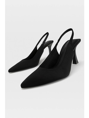 Siyah JAMASHOSE Kadın Saten Topuklu Ayakkabı 8 cm Lastikli Tasarım ile Şıklık