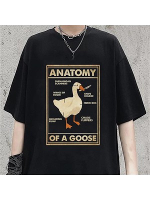 Touz Moda  Duck Anatomy Baskılı Siyah  Oversize T-Shirt