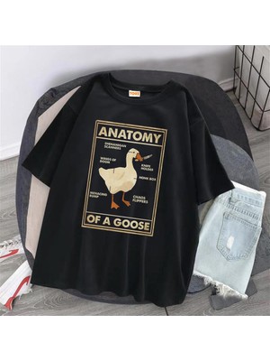 Touz Moda  Duck Anatomy Baskılı Siyah  Oversize T-Shirt