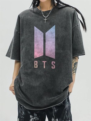 Touz Moda  Yıkamalı Bts Logo  Eskitme T-Shirt