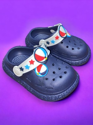 Calx Çocuk Lacivert Renk Top Figürlü Kaydırmaz Ortopedik Sandalet Crocs Terlik