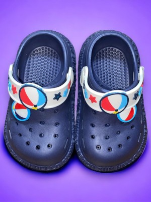 Calx Çocuk Lacivert Renk Top Figürlü Kaydırmaz Ortopedik Sandalet Crocs Terlik