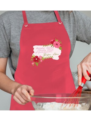 Bk Gift Kişiye Özel Isimli Anneler Günü Tasarımlı Profesyonel Kırmızı Mutfak Önlüğü, Aşçı Önlüğü, Şef Önlüğü, Anneye Hediye-16