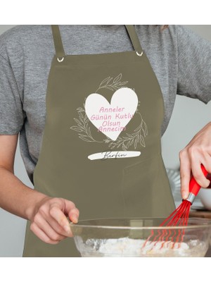 Bk Gift Kişiye Özel Isimli Anneler Günü Tasarımlı Profesyonel Haki Mutfak Önlüğü, Aşçı Önlüğü, Şef Önlüğü, Anneye Hediye-12