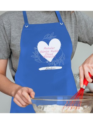 Bk Gift Kişiye Özel Isimli Anneler Günü Tasarımlı Profesyonel Mavi Mutfak Önlüğü, Aşçı Önlüğü, Şef Önlüğü, Anneye Hediye-12