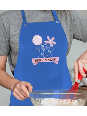 Bk Gift Kişiye Özel Isimli Anneler Günü Tasarımlı Profesyonel Mavi Mutfak Önlüğü, Aşçı Önlüğü, Şef Önlüğü, Anneye Hediye-14