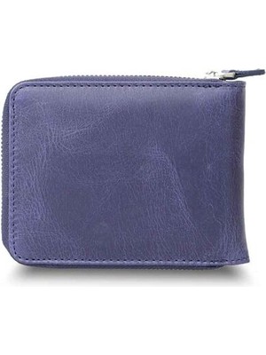 Guard Antique Navy Blue Zipper Horizontal Mini Leather Wallet
