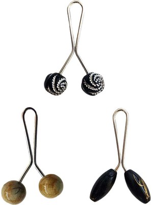 Royaleks 3 Adet Tesettür Eşarp ve Şal Klipsi Hardal Siyah Siyah Desenli