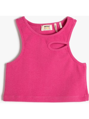 Koton Crop Üst Kolsuz Pencere Detaylı Yuvarlak Yaka Pamuklu