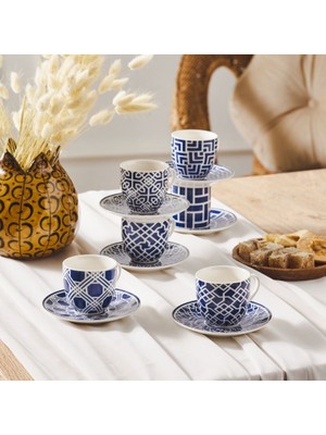 Karaca Doris 6 Kişilik Kahve Fincan Takımı 90 ml Porselen Lacivert Desenli 12 Parça