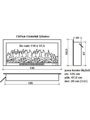 Alaz Efekt Elektrikli Şömine Haznesi Ses Efektli Bluetoothlu 130 cm 1800 W