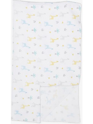 Breeze Yenidoğan Bebek Müslin Battaniye Zürafa Desenli Beyaz