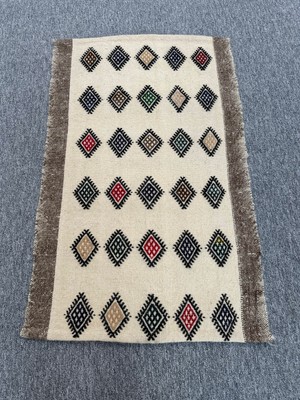 Burak Halı El Dokuma Baklava Dilimli Dekoratif Pamuk Yün Kilim 66 x 107 cm