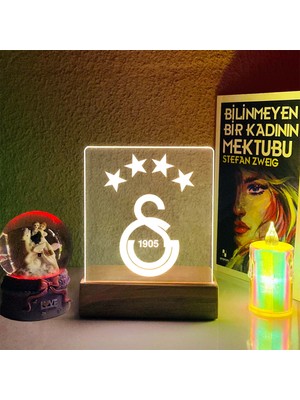 Galatasaray Monogram Tasarımlı Woodleds Ahşap Tabanlı Dekoratif LED Lamba