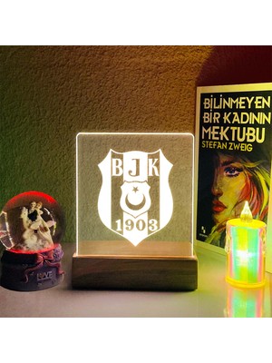 Beşiktaş Monogram Tasarımlı Woodleds Ahşap Tabanlı Dekoratif LED Lamba