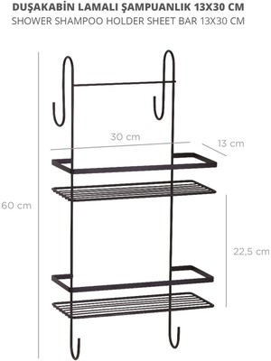 Okyanus Home Siyah Lamalı Duşakabin Şampuanlık - 13X30 cm
