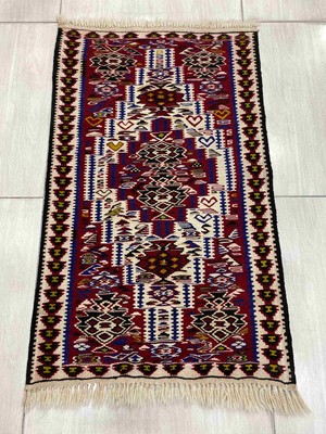 Burak Halı El Dokuma Kilim 65X115 Kırmızı %100 Yün Küçük Kilim