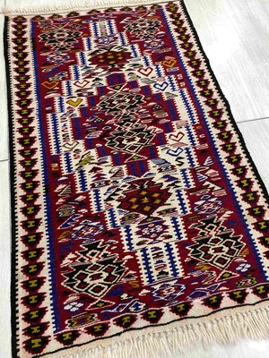 Burak Halı El Dokuma Kilim 65X115 Kırmızı %100 Yün Küçük Kilim